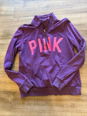PINK Victoria's Secret Purple Half-Zip Sweatshirt with Pink Logo Small